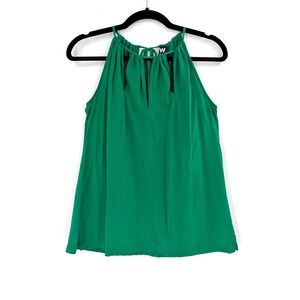 W by Worth Halter Top Womens 0 Green Silk Blend Keyhole Neck Quiet Luxury